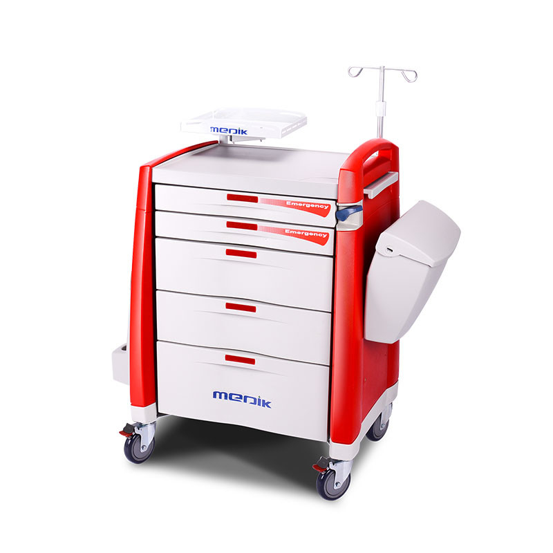 Chariot de chariot à médecine utilitaire ABS à verrouillage automatique à 5 tiroirs