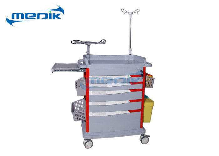 Chariot médical à secours d'hôpital de chariot d'accident d'ABS avec cinq tiroirs colorés