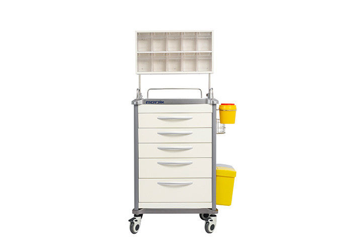 Cinq chariots médicaux à anesthésie de tiroirs avec les colonnes en aluminium